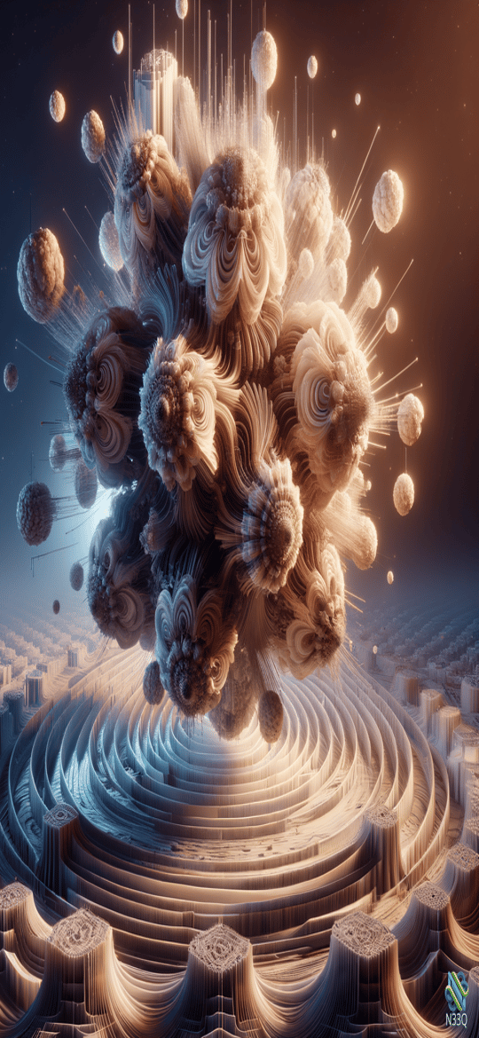 Swirling Organic Mass Over Concentric Platforms