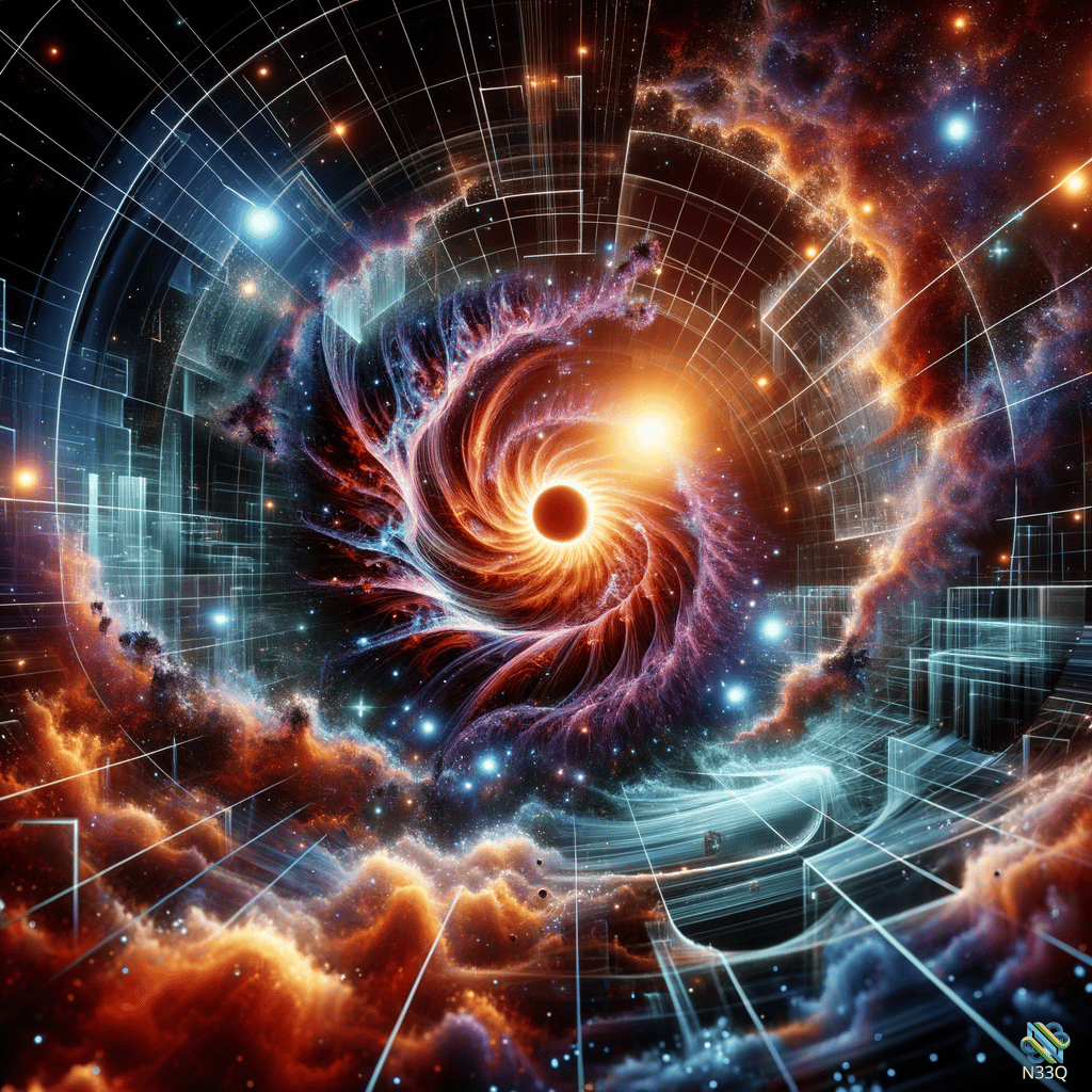 Black Hole Swirling in Cosmic Nebula Grid