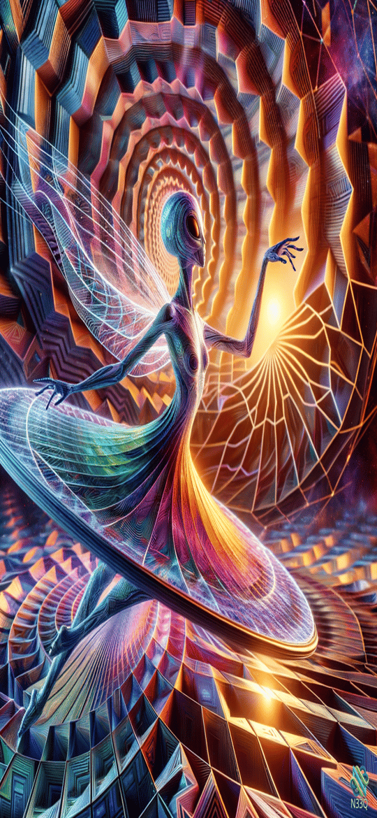 Winged Fairy in Geometric Spiral Vortex