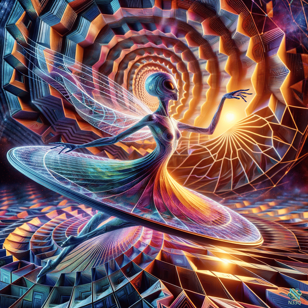 Winged Fairy in Geometric Spiral Vortex