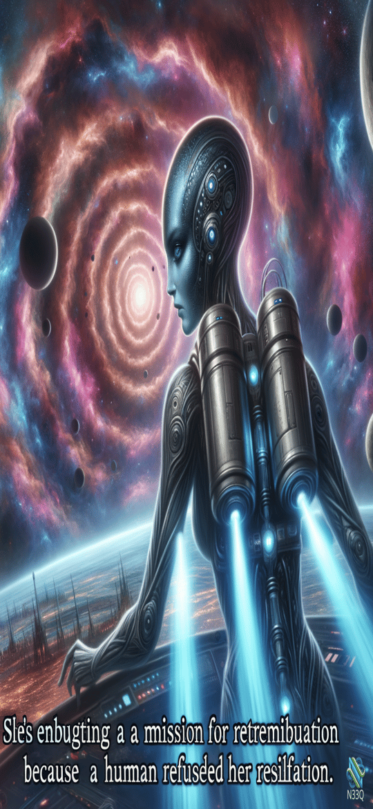 Cyborg Woman Jetting Through Cosmic Nebula