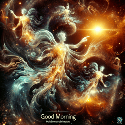 Ethereal Figures Dancing in Cosmic Nebula