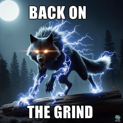 Lightning Wolf on Fallen Log
