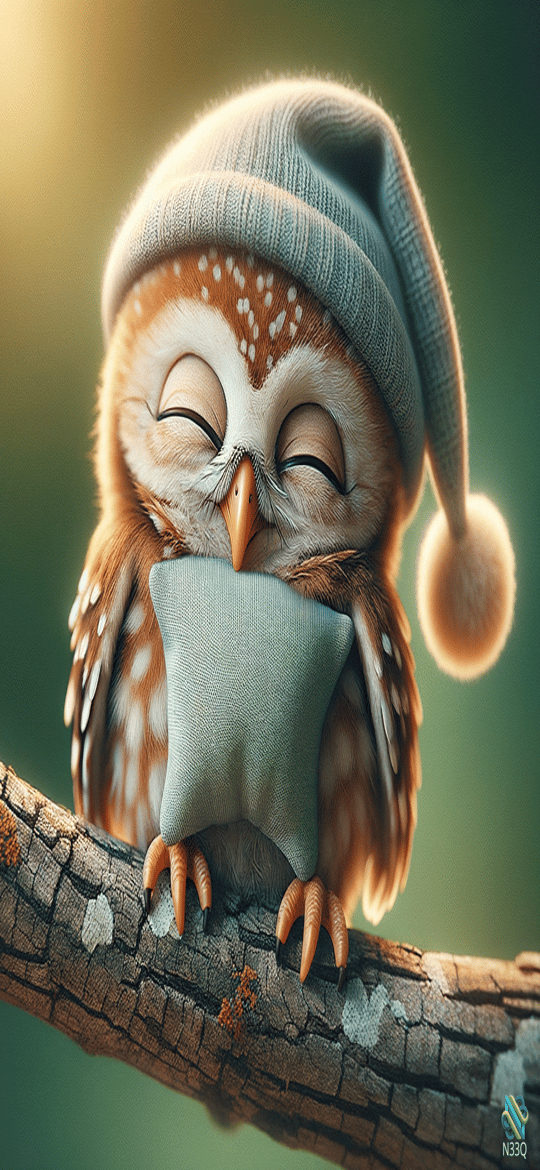 Sleeping Owl in Nightcap with Pillow