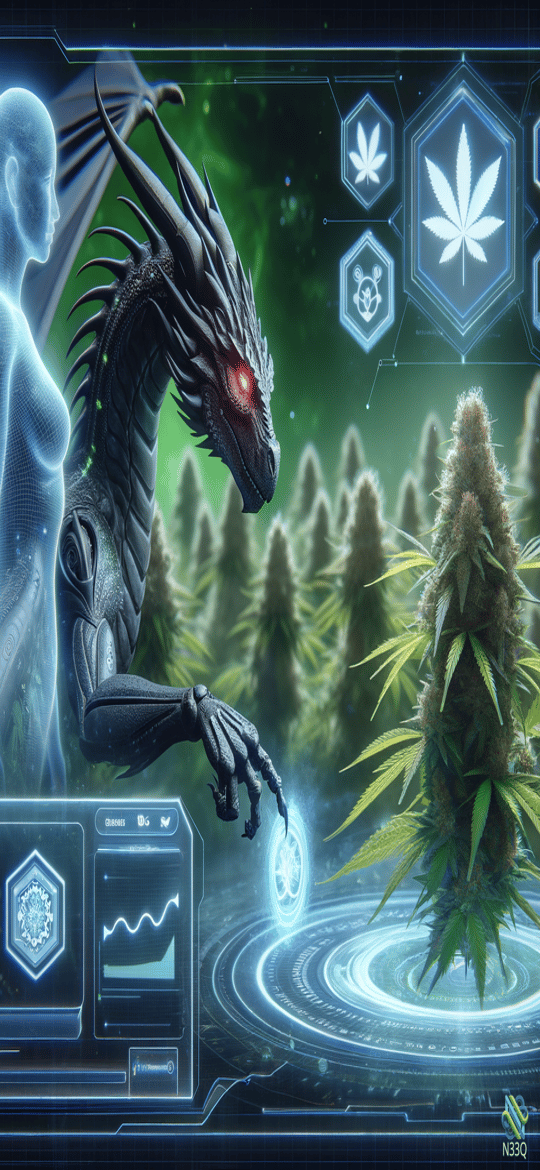 Cyber Dragon and Hologram in Cannabis Forest