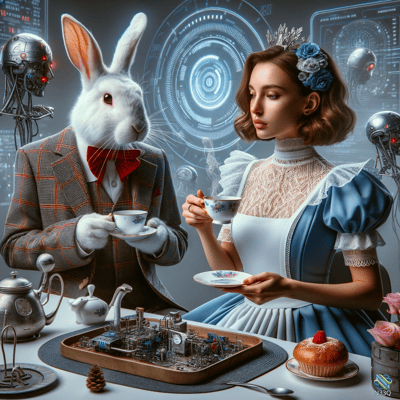 White Rabbit and Alice Cyberpunk Tea Party