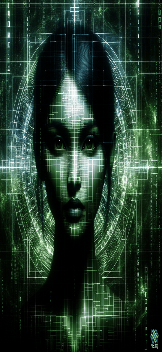 Woman in Green Digital HUD Grid