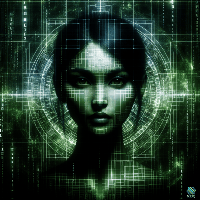 Woman in Green Digital HUD Grid