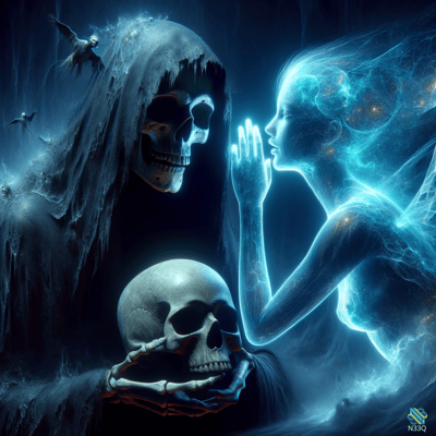 Grim Reaper Meets Ethereal Blue Spirit