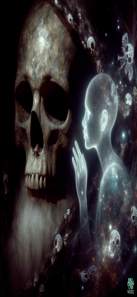 Giant Skull Facing Wireframe Figure