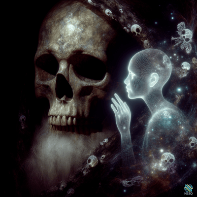 Giant Skull Facing Wireframe Figure