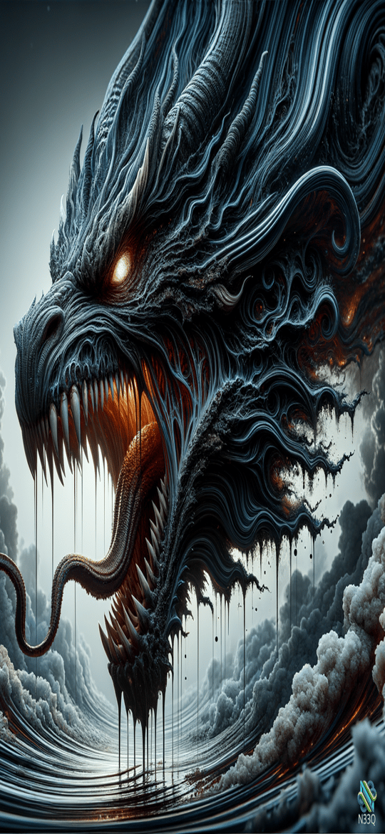 Fierce Dragon Head Emerging from Storm Clouds