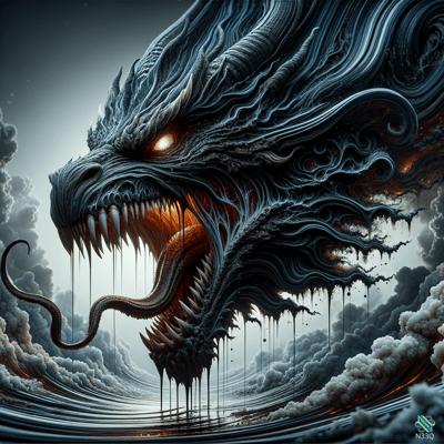 Fierce Dragon Head Emerging from Storm Clouds