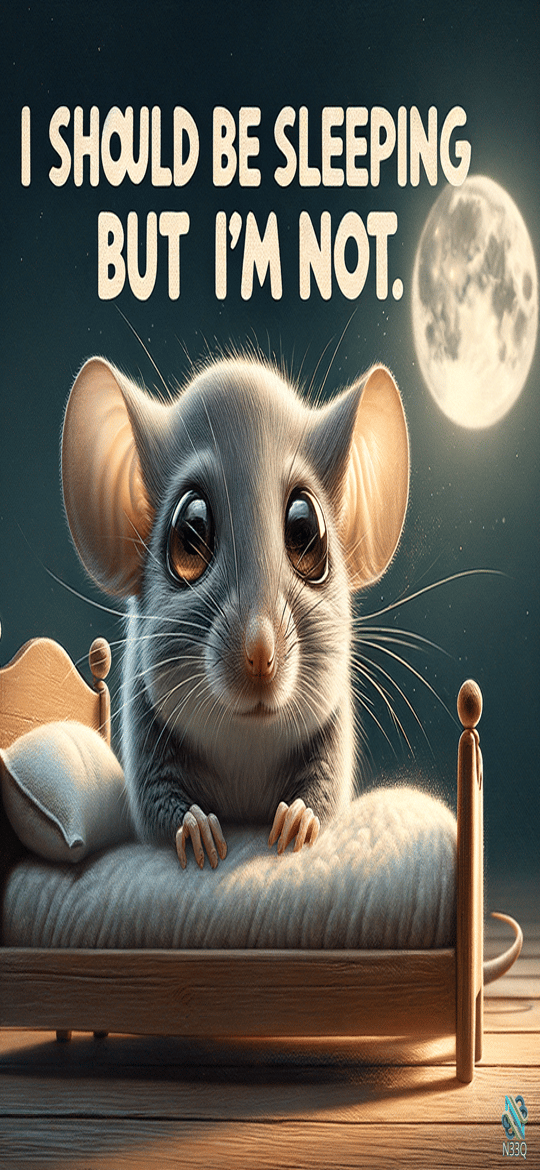 Awake Mouse in Tiny Wooden Bed