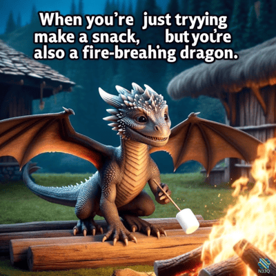 Dragon Roasting Marshmallow by Campfire