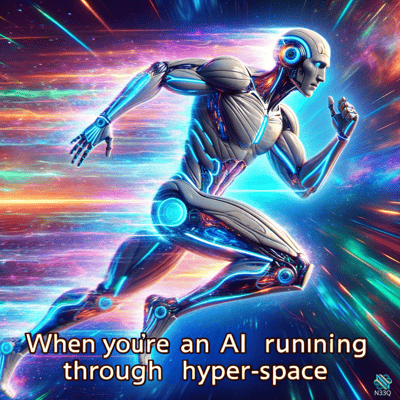 Cyborg Sprinting Through Hyperspace Nebula