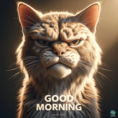 Grumpy Tabby Cat Good Morning