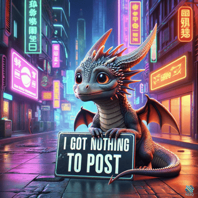 Cute Dragon Holding Sign in Neon City
