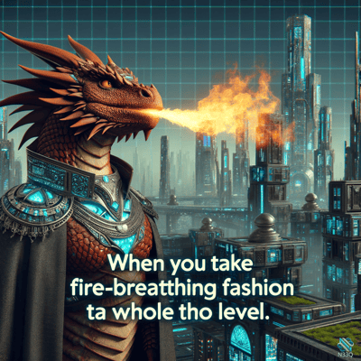 Armored Dragon Breathing Fire Over Cyberpunk City