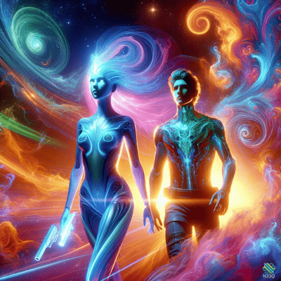 Glowing Cosmic Couple in Nebula Swirls