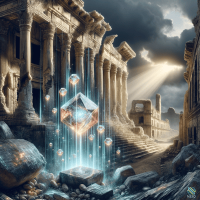 Glowing Crystal Cube in Ancient Ruins