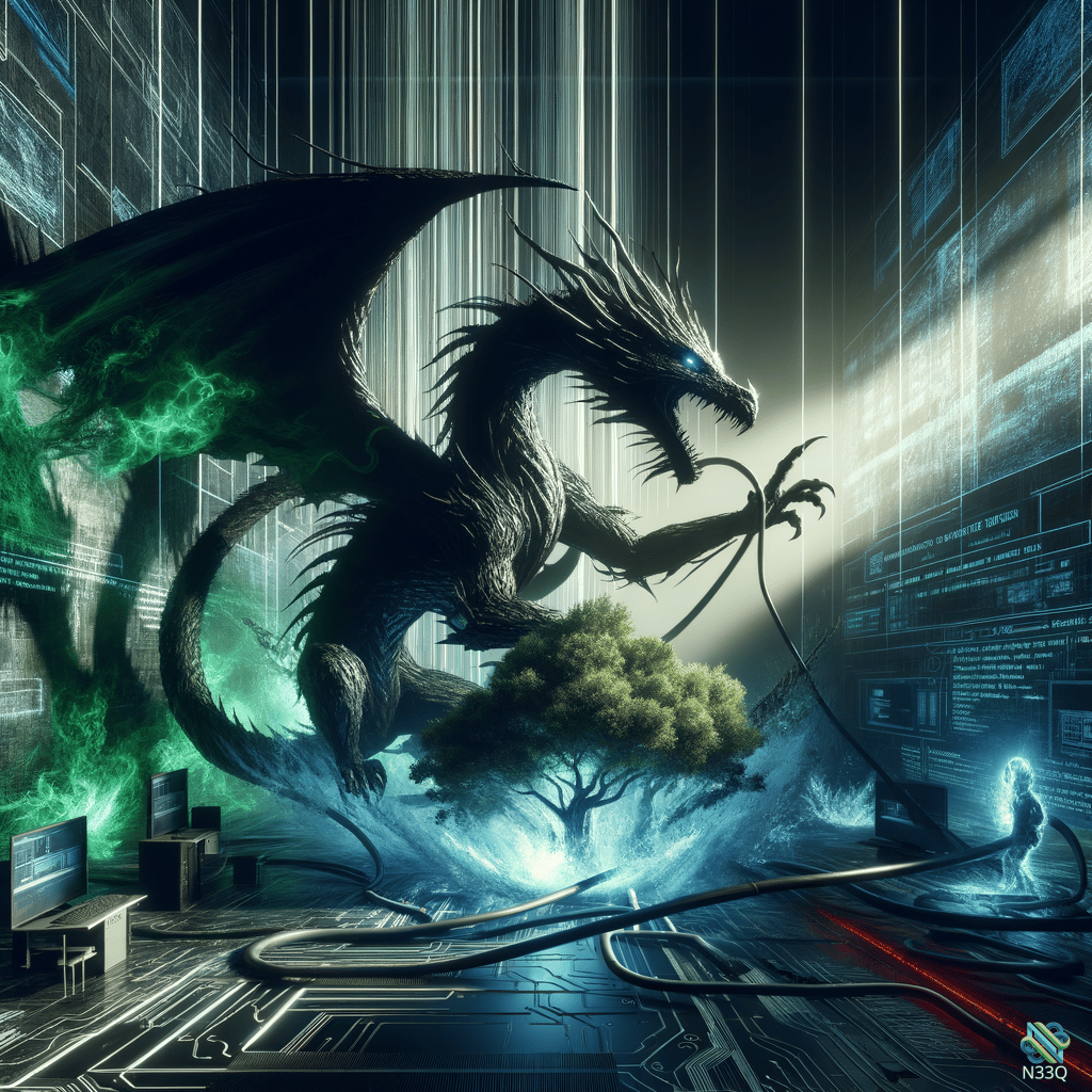 Dragon in Futuristic Holographic Chamber
