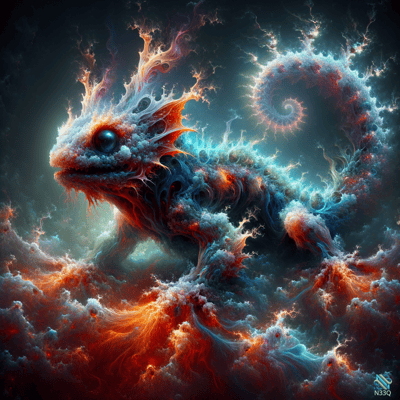 Fiery Ice Lizard with Spiral Tail