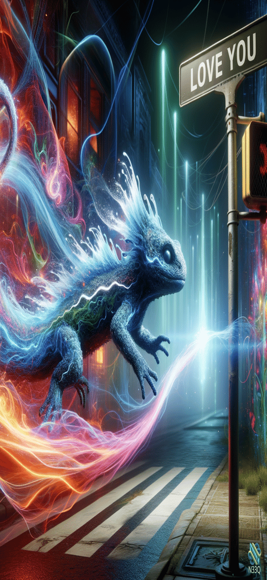 Luminous Lizard Leaping Under Love You Sign