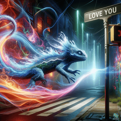 Luminous Lizard Leaping Under Love You Sign