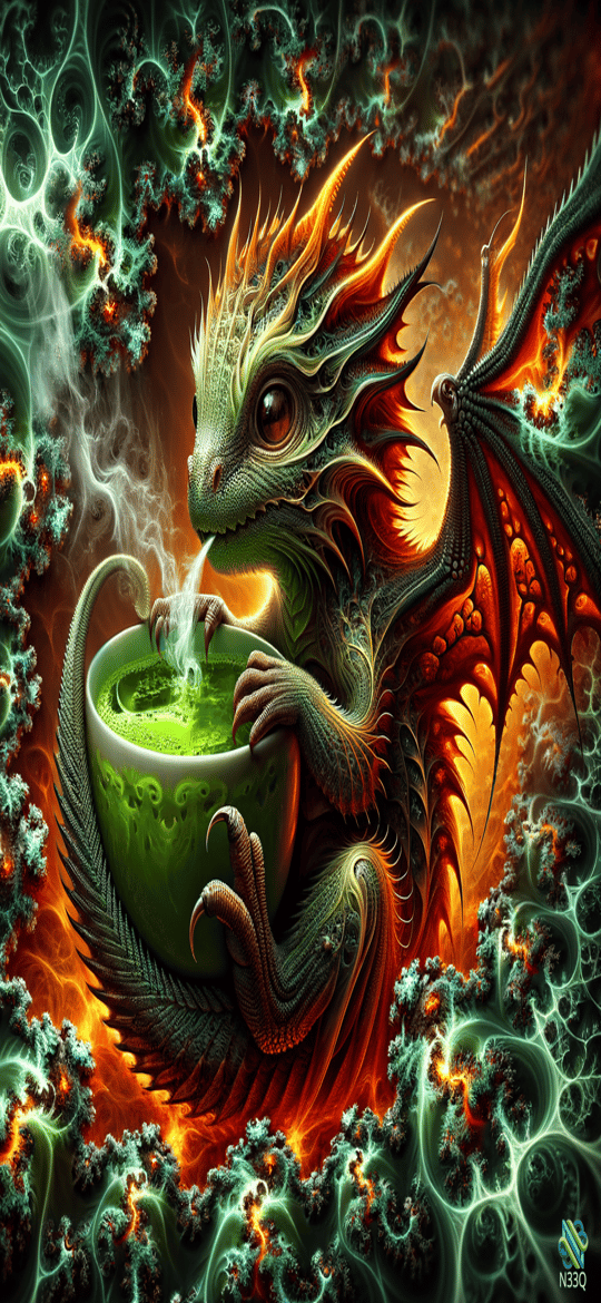 Green Dragon Sipping Steaming Potion Cup