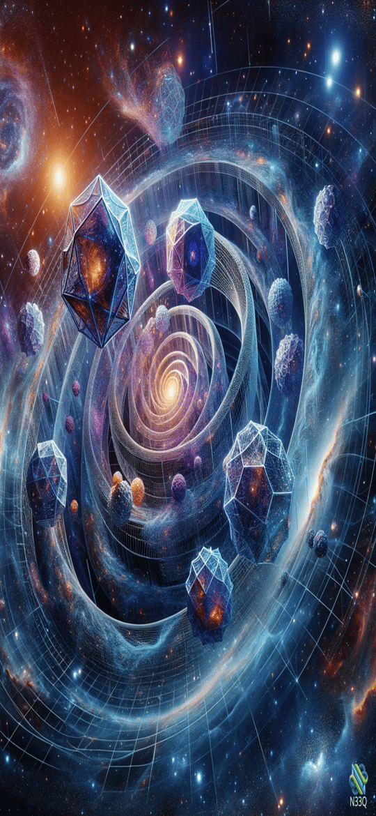 Crystalline Polyhedra Orbiting Spiral Vortex