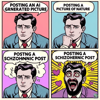 Four Panel Comic of Posting Reactions