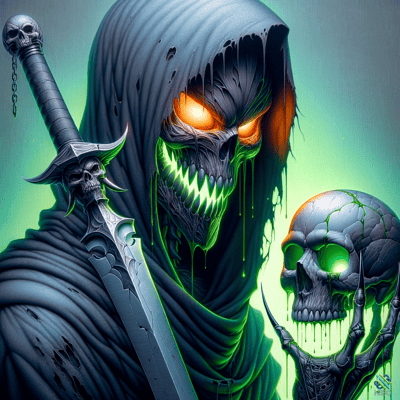 Hooded Skeletal Reaper with Glowing Sword
