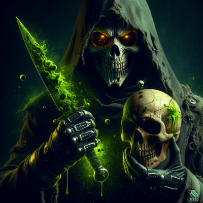 Hooded Skeleton Reaper with Glowing Dagger and Skull