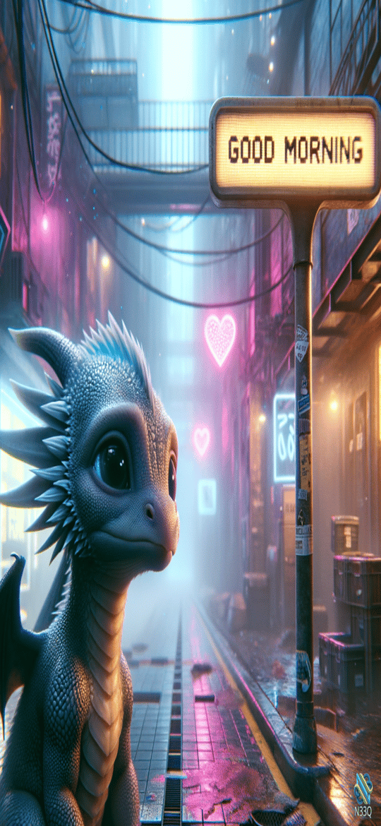 Small Dragon in Neon Cyberpunk Alley