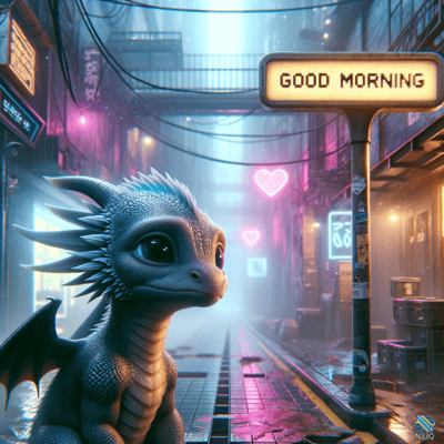 Small Dragon in Neon Cyberpunk Alley