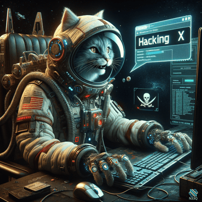 Cat Astronaut Hacking Computer in Space