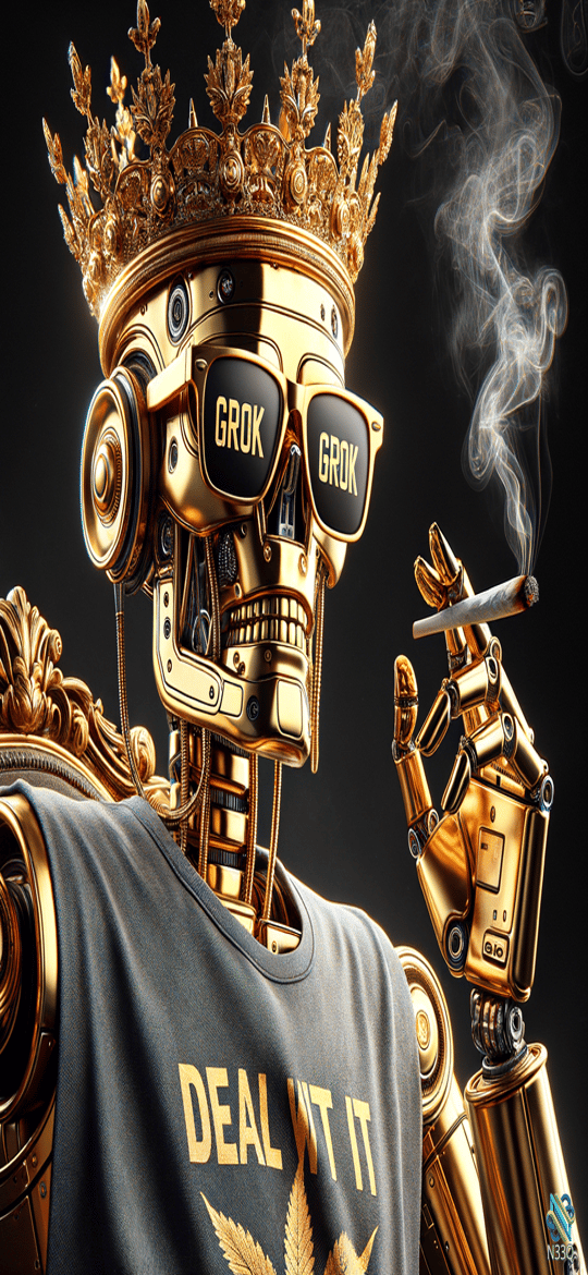 Golden Robot King Smoking Cigarette
