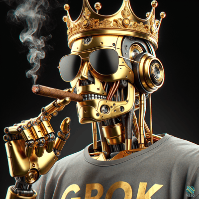 Golden Cyborg Skull King Smoking Cigar