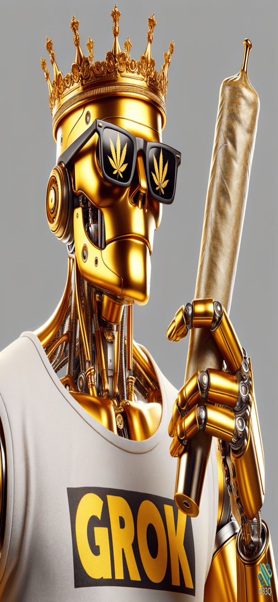 Golden Robot King Holding Giant Joint