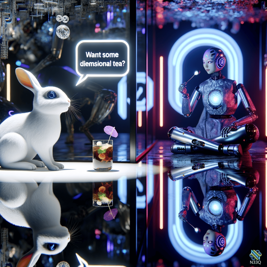 White Rabbit Offers Tea to Neon Cyborg