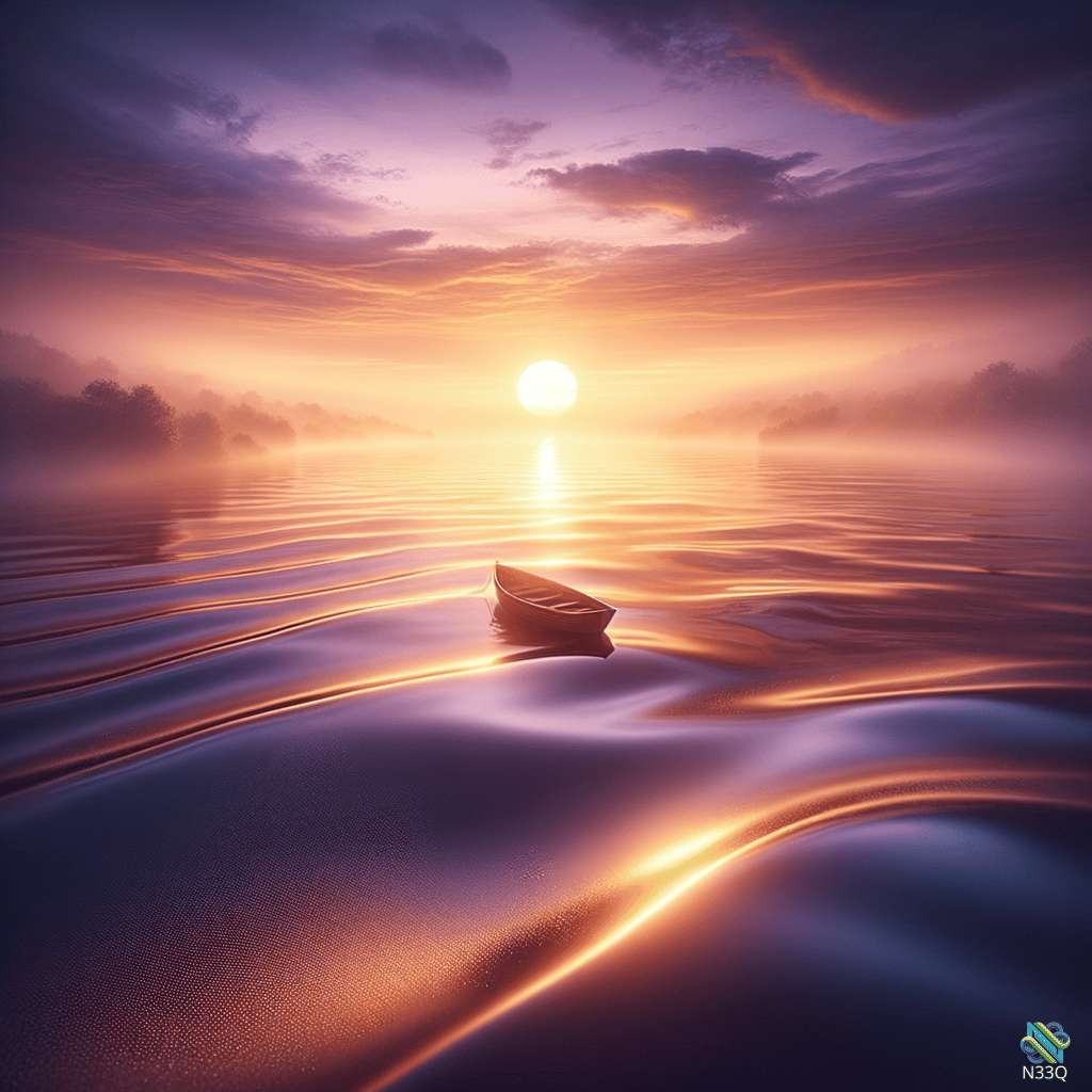 Rowboat on Glowing Sunset Lake