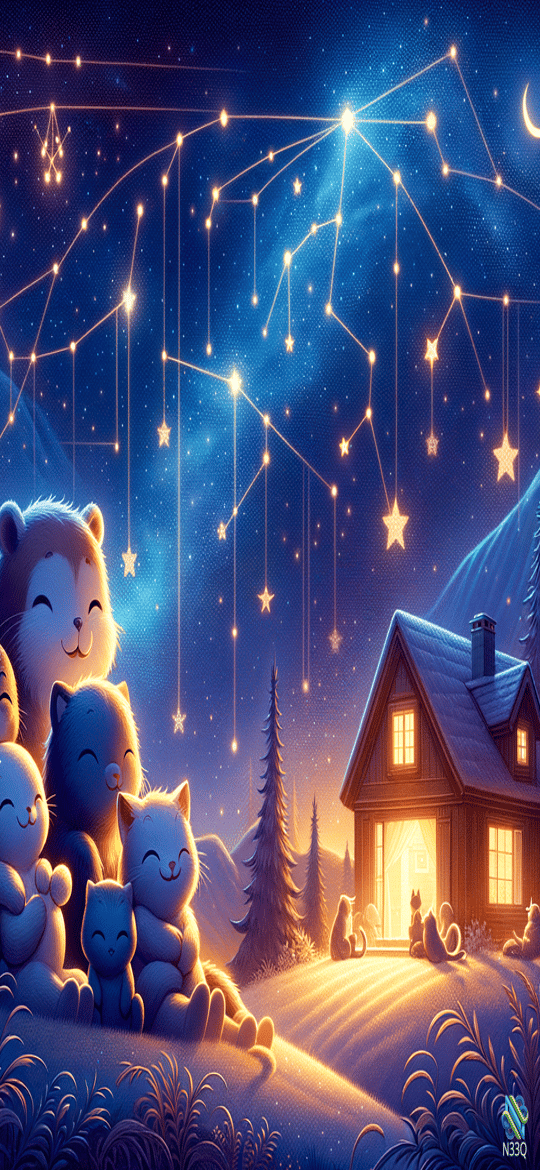 Cats Under Starry Constellation Night Sky