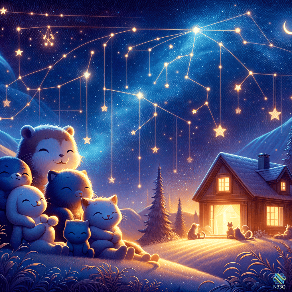 Cats Under Starry Constellation Night Sky