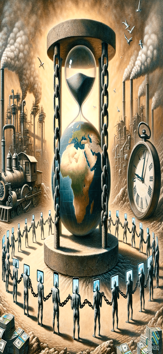 Earth Hourglass Surrounded by Chained Humanity