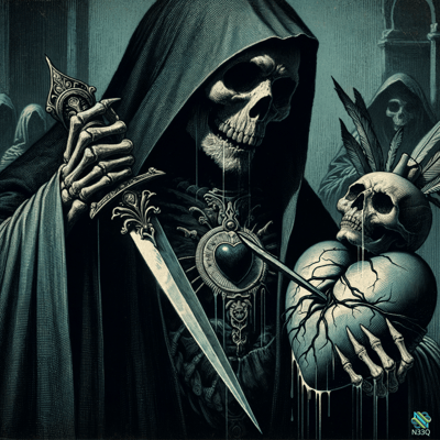 Grim Reaper Holding Heart and Sword