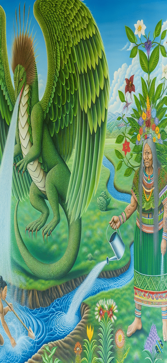 Green Dragon Watering River with Indigenous Women