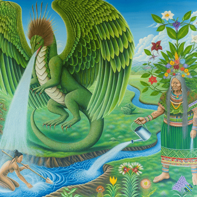 Green Dragon Watering River with Indigenous Women