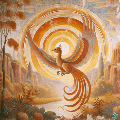 Phoenix Before Concentric Orange Sun