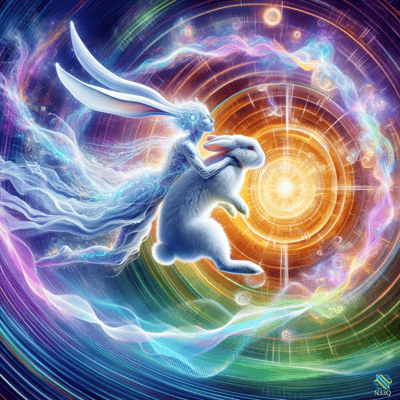 Ethereal White Rabbit in Cosmic Vortex